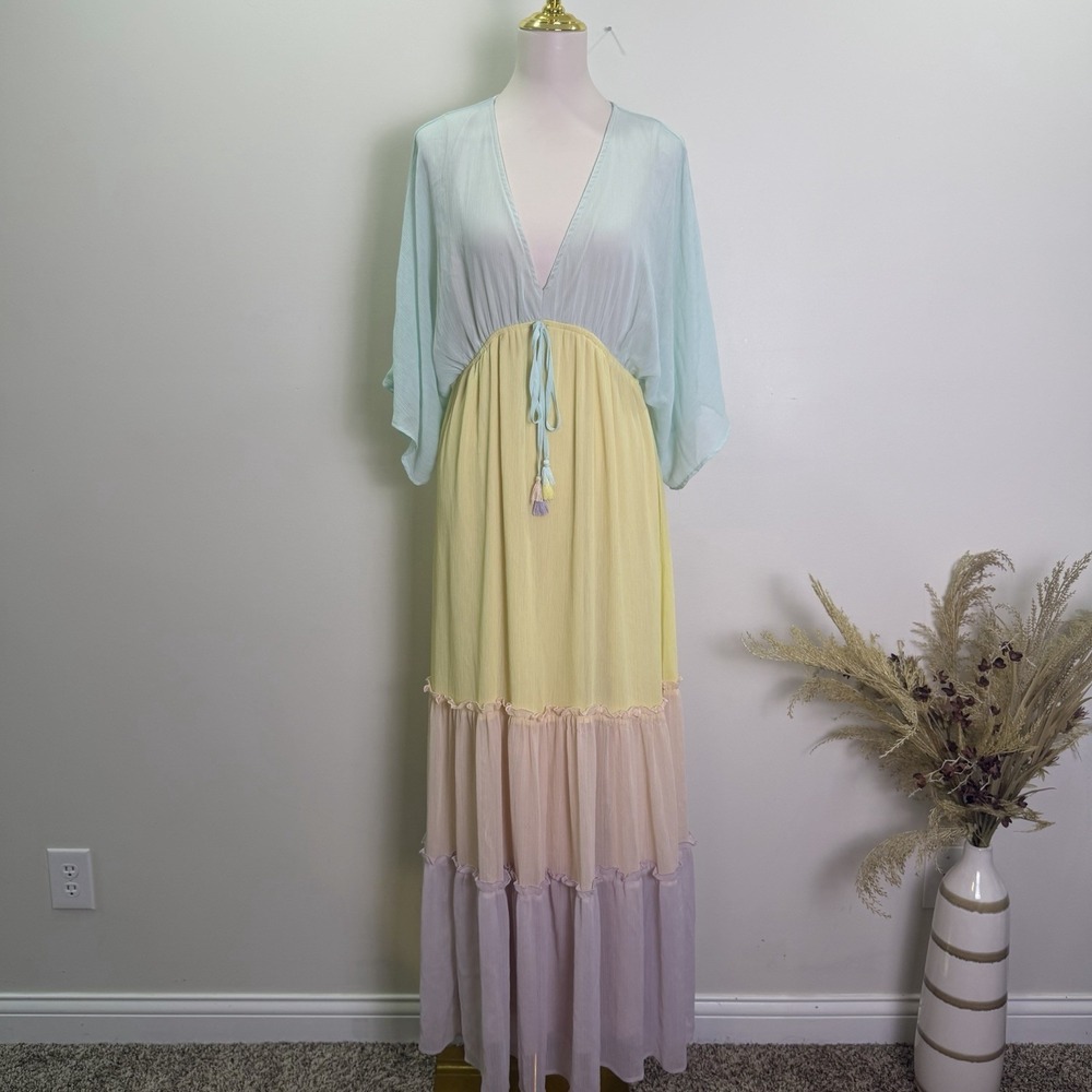 Altar'd State A Beautiful Soul Pastel Colorblock Maxi Dress Tiered Size XL